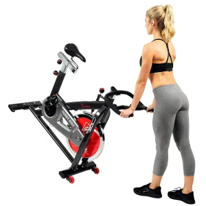 Sunny Health & Fitness Stationary Belt Drive Indoor Studio Exercise Cycling Bike with 49 lb Flywheel for Home Exercise, SF-B1002