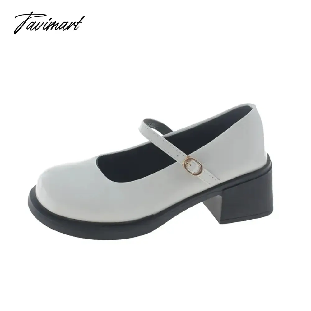 TAVIMART -  Designer Women Mary Jane Shoes Women Vintage Girls JK Thick Heel Shoes Spring Ladies Elgant Black Leather Pumps