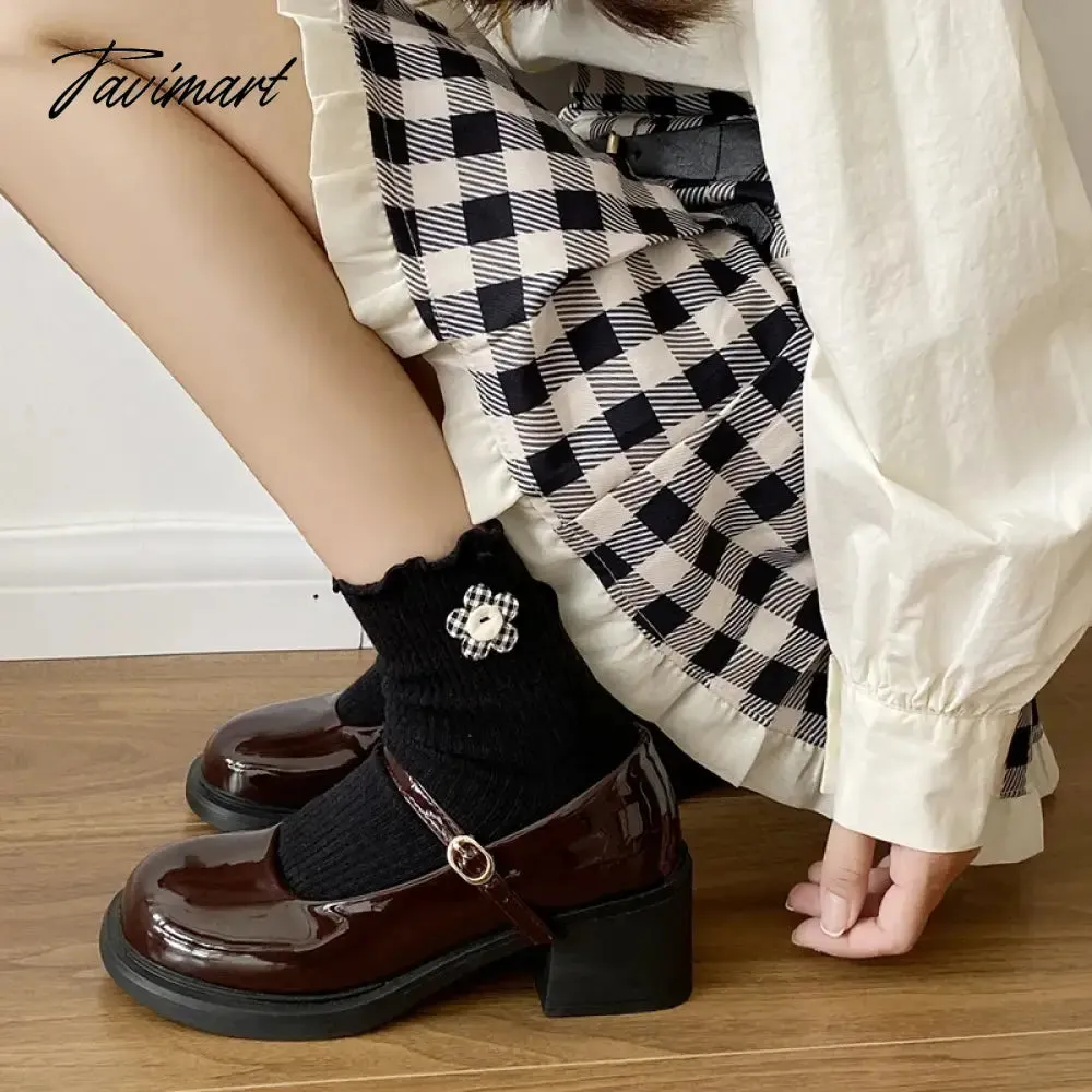 TAVIMART -  Designer Women Mary Jane Shoes Women Vintage Girls JK Thick Heel Shoes Spring Ladies Elgant Black Leather Pumps