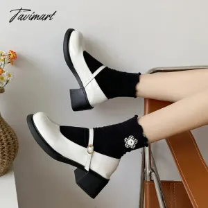 TAVIMART -  Designer Women Mary Jane Shoes Women Vintage Girls JK Thick Heel Shoes Spring Ladies Elgant Black Leather Pumps