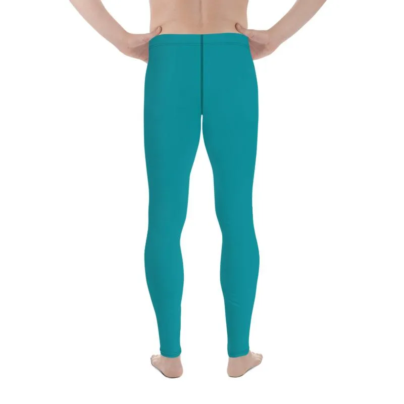 Teal Blue Solid Color Meggings, Teal Blue Solid Color Best Compression Men Tights Men's Leggings-Made in USA/EU