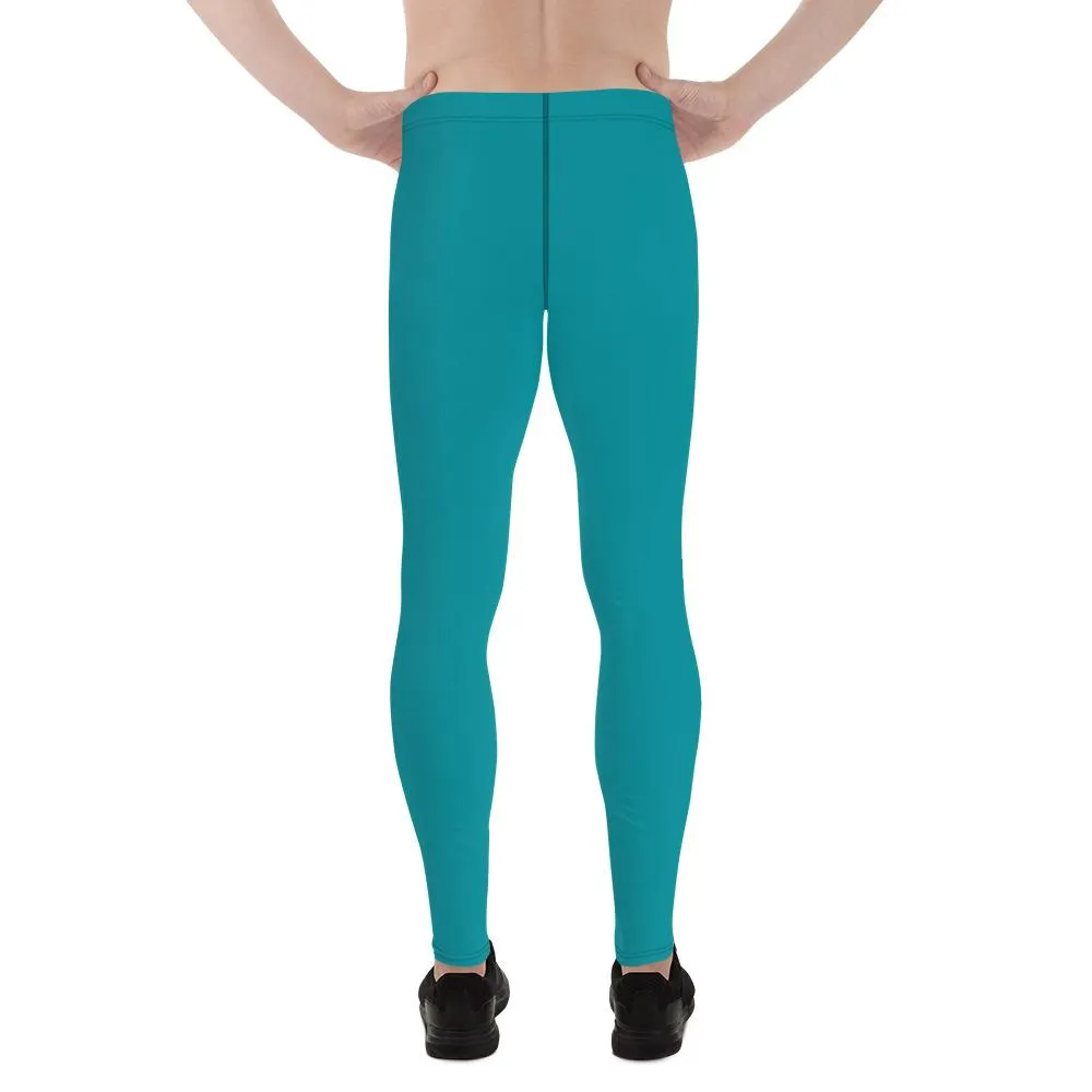 Teal Blue Solid Color Meggings, Teal Blue Solid Color Best Compression Men Tights Men's Leggings-Made in USA/EU