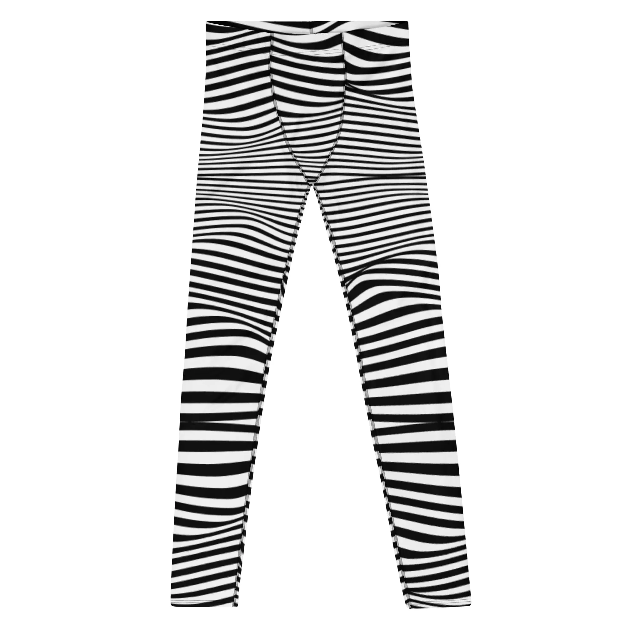 White Black Meshed Men's Leggings, Striped Premium Meggings Compression Running Tights-Made in USA/EU/MX