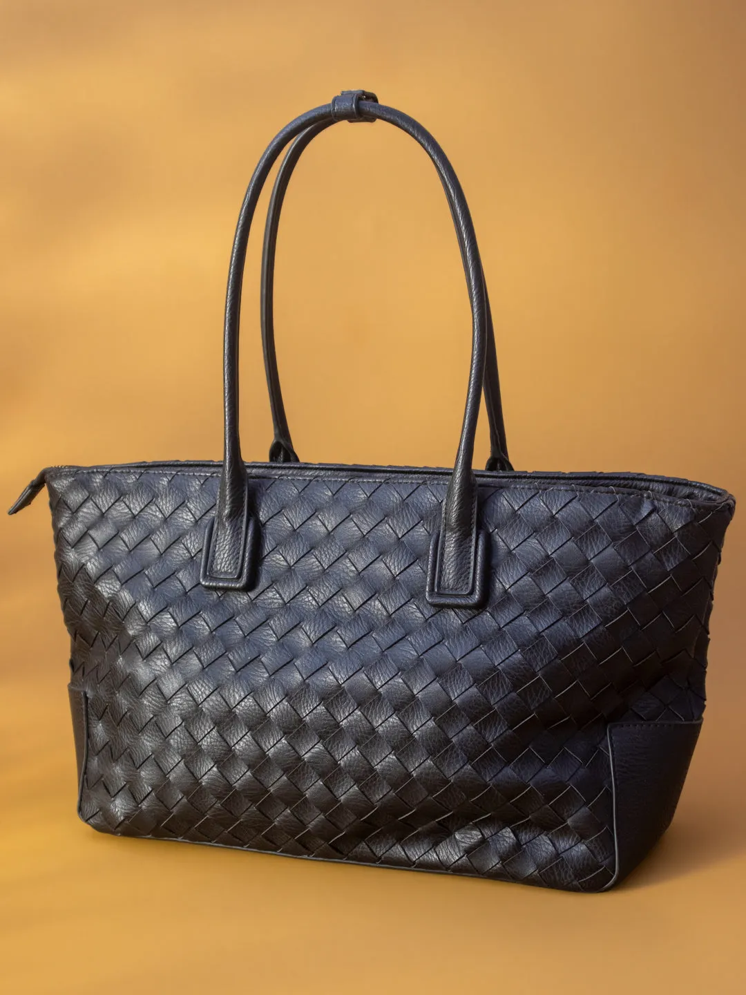 Women Black Textured PU Shopper Tote Bag