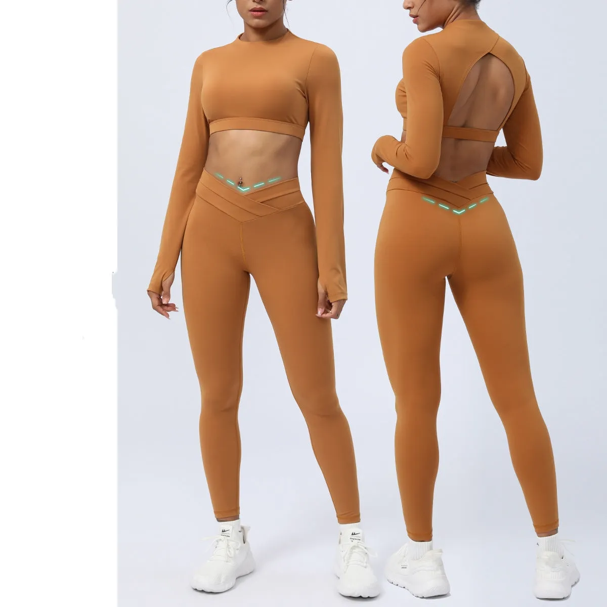 Women's Nude Feel Cross Strap Two-piece Workout Outfit Set