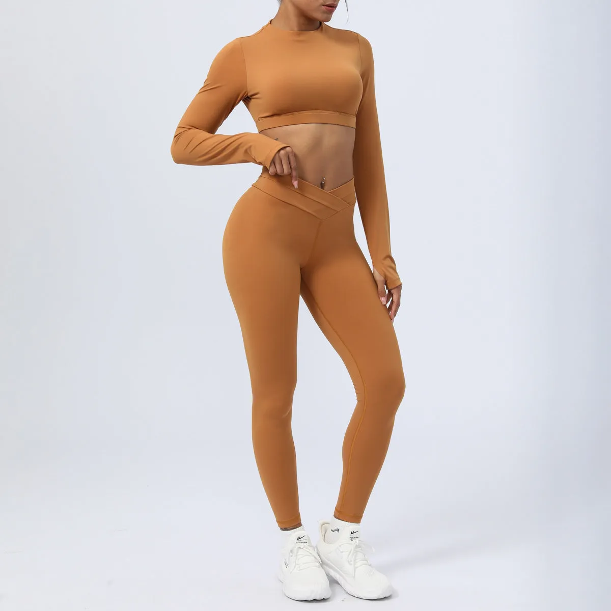 Women's Nude Feel Cross Strap Two-piece Workout Outfit Set