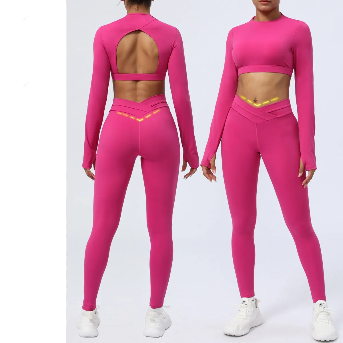 Women's Nude Feel Cross Strap Two-piece Workout Outfit Set