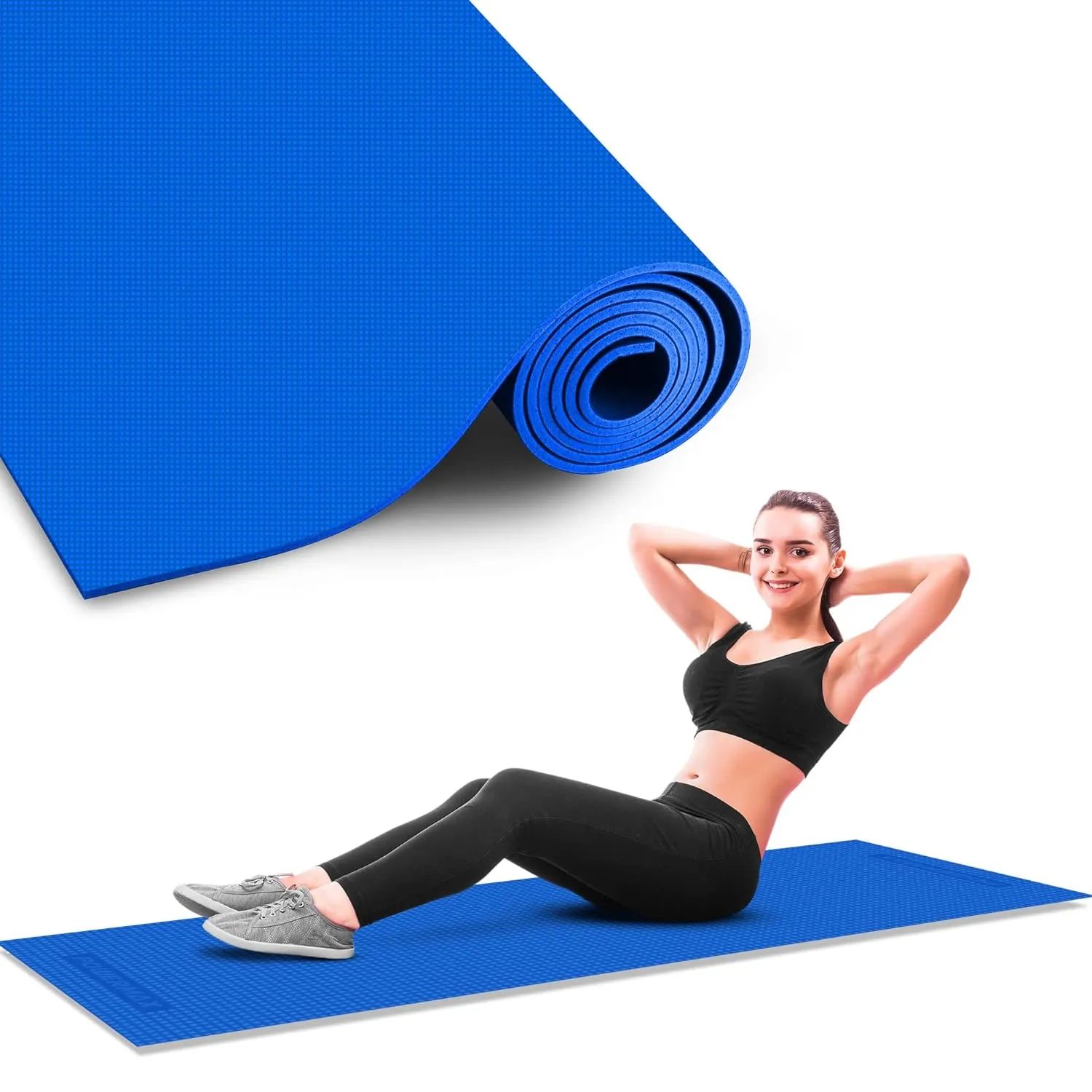 YE4-1.1-BL 4mm Thick Premium Exercise Yoga Mat for Gym Workout [Ultra-Dense Cushioning | Tear Resistance & Water Proof] Eco-Friendly Non-Slip Yoga Mat for Gym and Any General Fitness