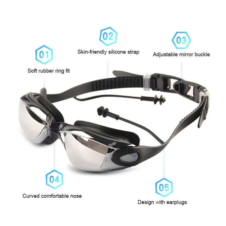 YJ003 Electroplating HD Anti-fog Swimming Glasses Waterproof Diving Equipment for Man and Women(Black)