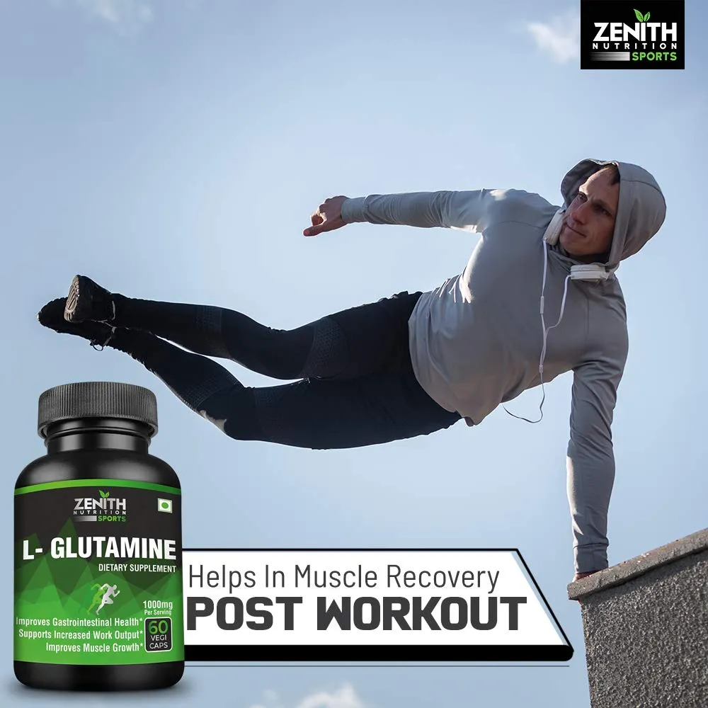 Zenith Nutrition Sports L-Glutamine 1000 mg Per Serving of 2 Capsules, 60 Capsules